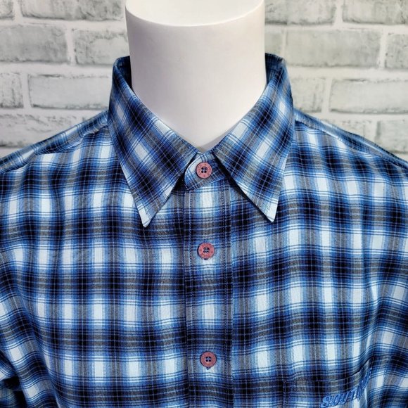 Y2K SouthPole Mens L Blue Plaid Long Sleeve Button Front Shirt Streetwear - Picture 2 of 9